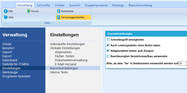 Schnellzugriff ermöglichen Schnellzugriff in den Reporteinstellungen aktivieren